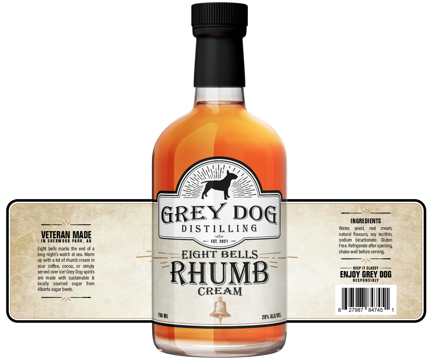 Grey Dog Distilling Eight Bells Rhumb Cream Label Design