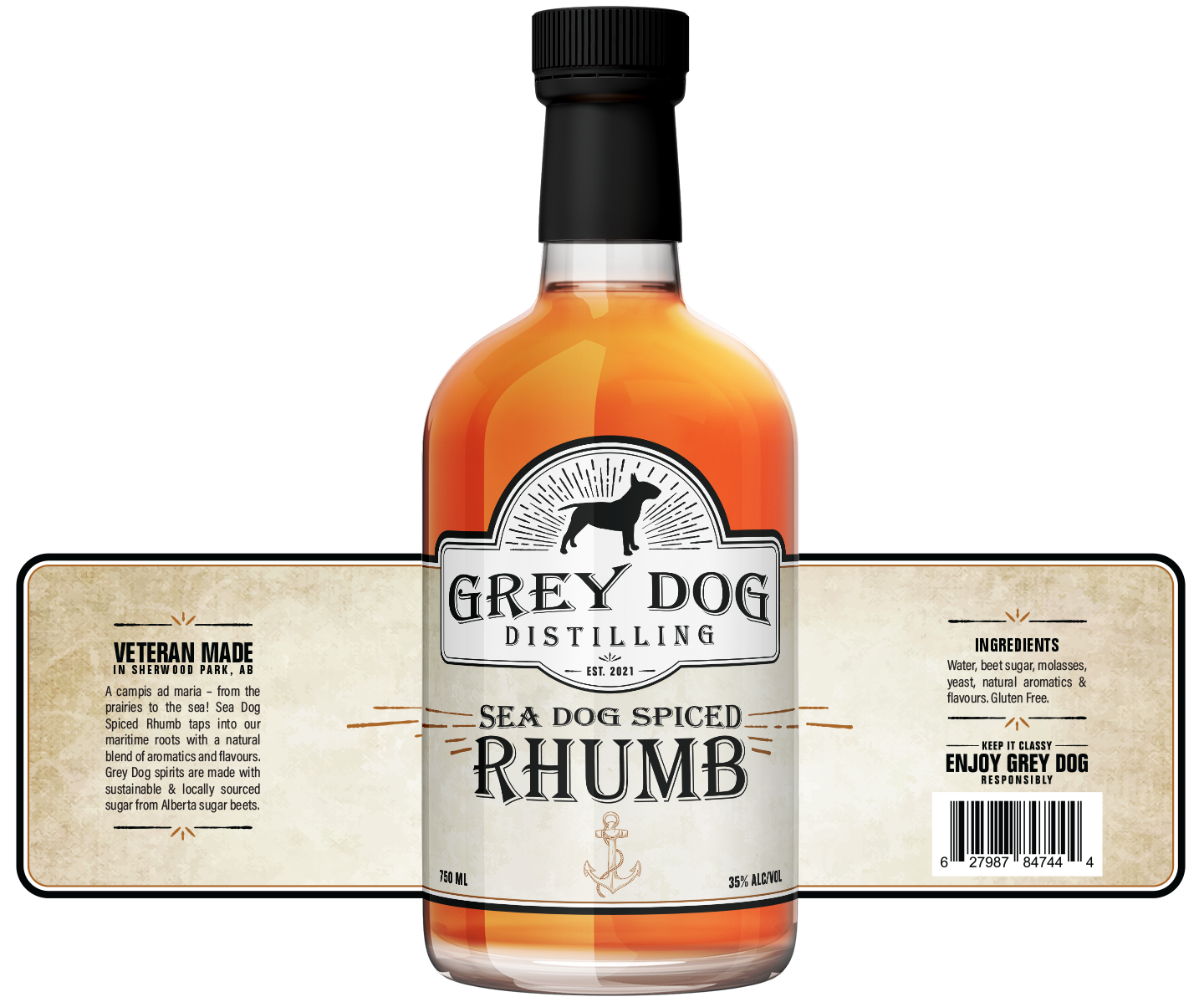 Grey Dog Distilling Sea Dog Spiced Rhumb Label Design