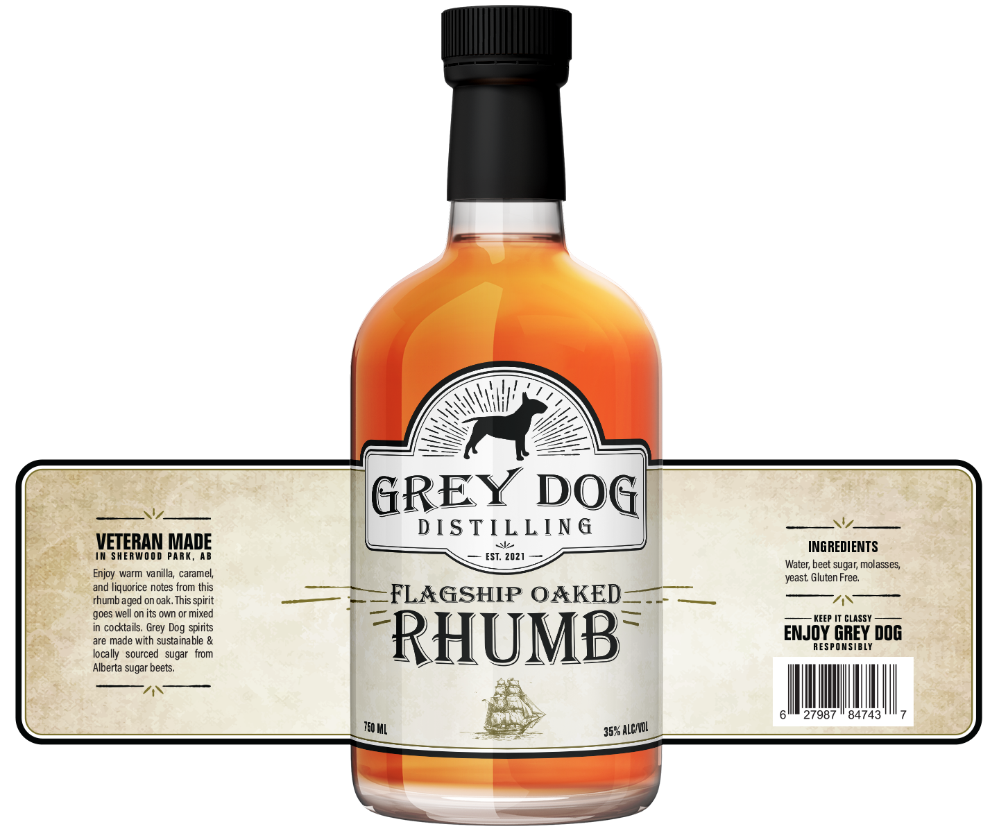 Grey Dog Distilling Flagship Oaked Rhumb Label Design