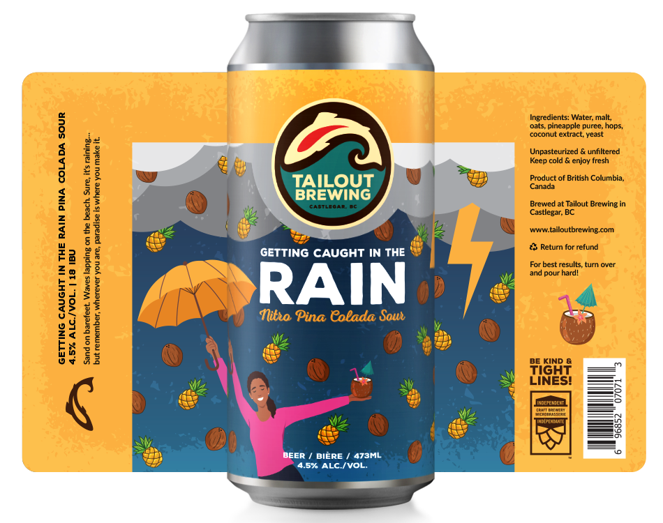 Tailout Brewing Getting Caught In The Rain Nitro Pina Colada Sour Label Design